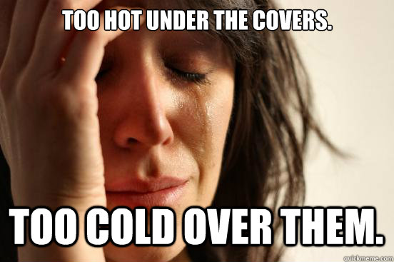 Too hot under the covers.  Too cold over them.   First World Problems