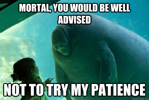 MORTAL, you would be well advised NOT to TRY MY PATIENCE - MORTAL, you would be well advised NOT to TRY MY PATIENCE  Overlord Manatee