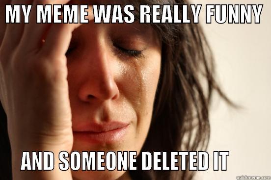  MY MEME WAS REALLY FUNNY     AND SOMEONE DELETED IT        First World Problems