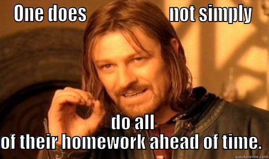 ONE DOES                        NOT SIMPLY DO ALL OF THEIR HOMEWORK AHEAD OF TIME.  Boromir