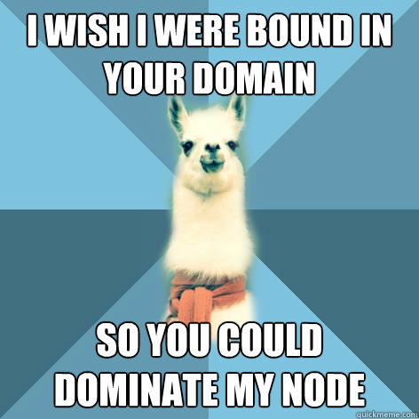 I wish I were bound in your domain So you could dominate my node  Linguist Llama