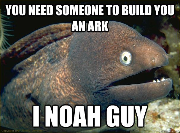 You need someone to build you an ark i noah guy - You need someone to build you an ark i noah guy  Bad Joke Eel