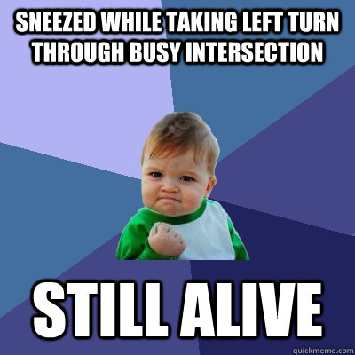 Sneezed while taking left turn through busy intersection Still Alive  Success Kid