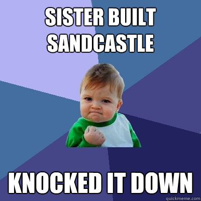 sister built sandcastle knocked it down  Success Kid