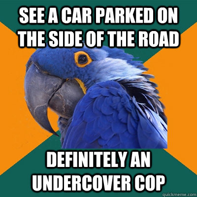 See a car parked on the side of the road Definitely an undercover cop  Paranoid Parrot