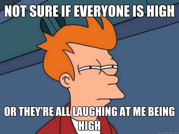 not sure if everyone is high or they're all laughing at me being high  Futurama Fry