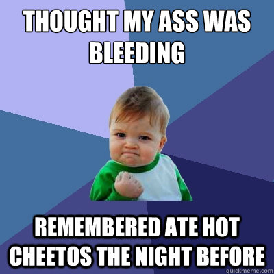 Thought my ass was bleeding remembered ate hot cheetos the night before  Success Kid