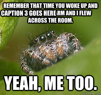 Remember that time you woke up and blew me off your arm and I flew across the room. YEAH, ME TOO. Caption 3 goes here  Misunderstood Spider