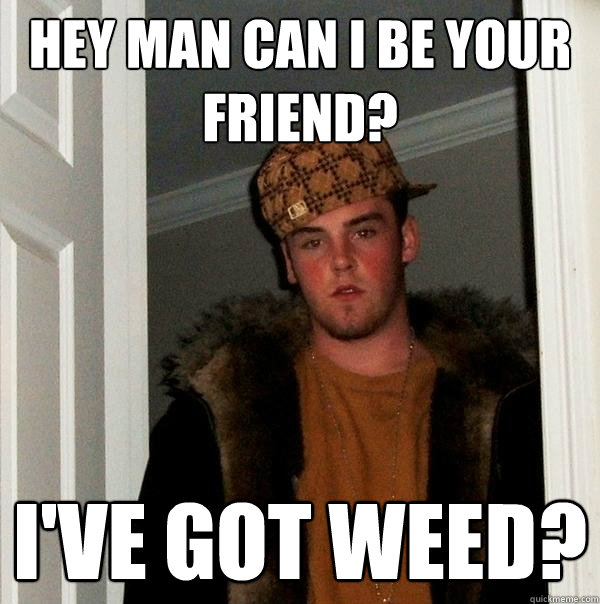 hey man can i be your friend? i've got weed?  Scumbag Steve