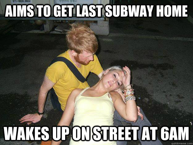 aims to get last subway home wakes up on street at 6am - aims to get last subway home wakes up on street at 6am  Nightlife Girl