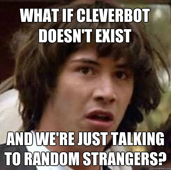 what if cleverbot doesn't exist and we're just talking to random strangers?  conspiracy keanu