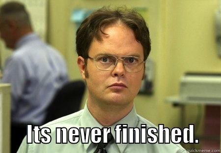 Its never finished -         ITS NEVER FINISHED.     Schrute