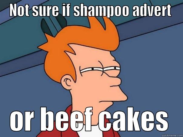 Shampoo beef cake models - NOT SURE IF SHAMPOO ADVERT OR BEEF CAKES Futurama Fry