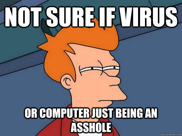 Not sure if virus Or computer just being an asshole  Futurama Fry