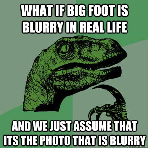 what if big foot is blurry in real life and we just assume that its the photo that is blurry  Philosoraptor