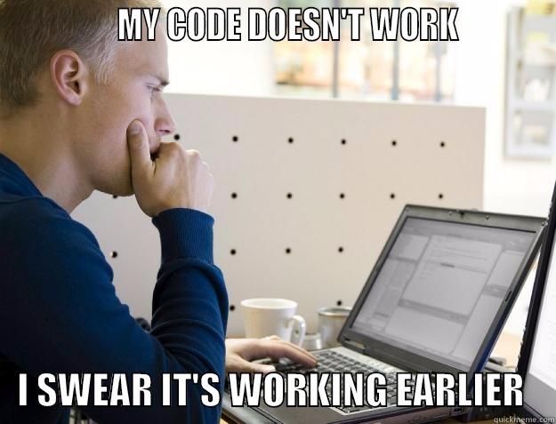 Dilemma on coding -               MY CODE DOESN'T WORK              I SWEAR IT'S WORKING EARLIER    Programmer