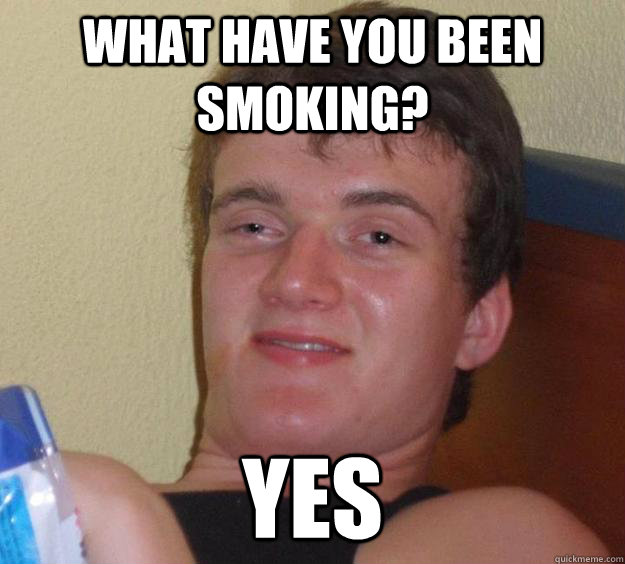 What have you been smoking? Yes  10 Guy