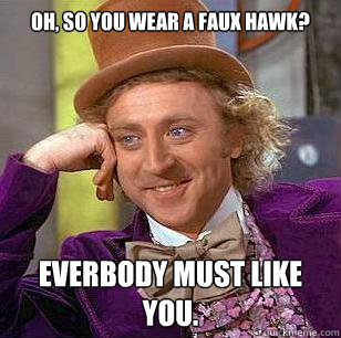 Oh, so you wear a faux hawk? Everbody must like you.  Condescending Wonka