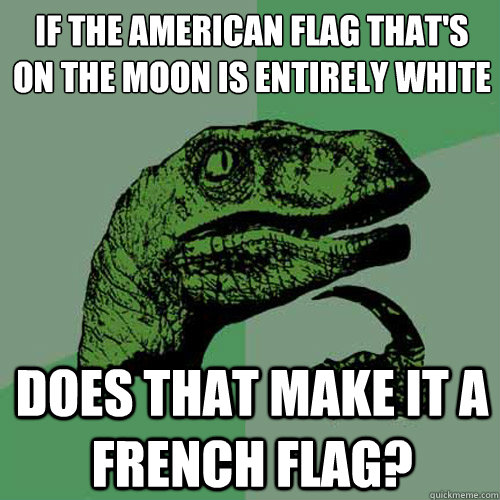 If the American flag that's on the moon is entirely white Does that make it a french flag?  Philosoraptor