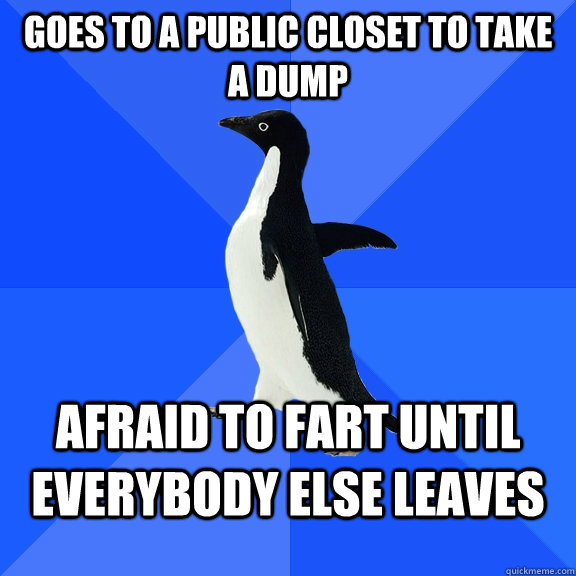 goes to a public closet to take a dump afraid to fart until everybody else leaves - goes to a public closet to take a dump afraid to fart until everybody else leaves  Socially Awkward Penguin