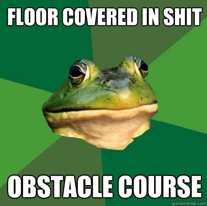 floor covered in shit obstacle course  Foul Bachelor Frog