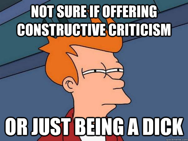 Not sure if offering constructive criticism Or just being a dick  Futurama Fry