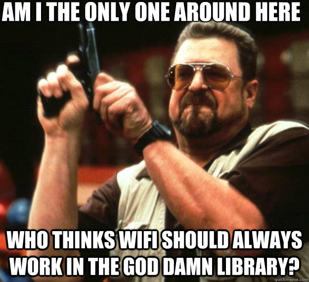 Am I the only one around here who thinks wifi should always work in the god damn library?  Big Lebowski