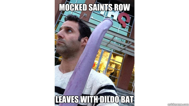 mocked saints row leaves with dildo bat - mocked saints row leaves with dildo bat  THQ Jason Rubin Dildo Batman - Mocked Saints Row