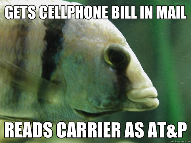 Gets cellphone bill in mail reads carrier as AT&P  Premed Fish