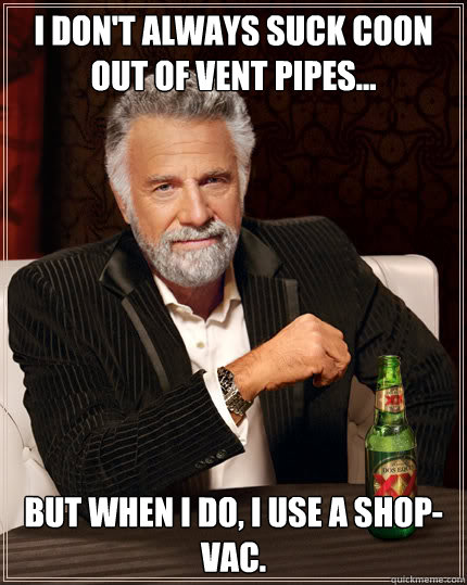 I don't always suck coon out of vent pipes... but when i do, i use a shop-vac.  Dos Equis man