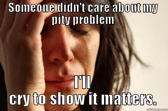 SOMEONE DIDN'T CARE ABOUT MY PITY PROBLEM I'LL CRY TO SHOW IT MATTERS. First World Problems