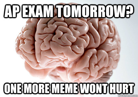 AP exam tomorrow? one more meme wont hurt - AP exam tomorrow? one more meme wont hurt  Scumbag Brain