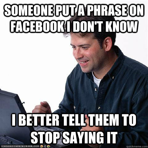 Someone put a phrase on facebook i don't know i better tell them to stop saying it  Net noob