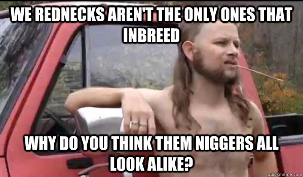 We rednecks aren't the only ones that inbreed why do you think them niggers all look alike?  Almost Politically Correct Redneck