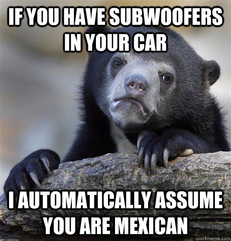 If you have subwoofers in your car I automatically assume you are mexican  Confession Bear