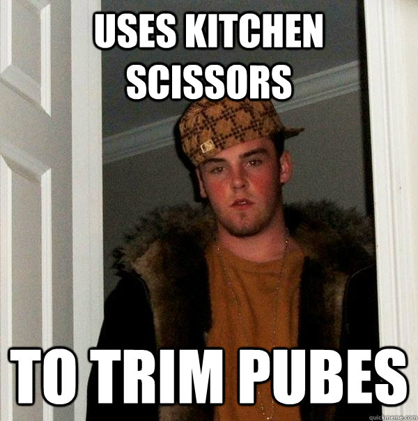 Uses kitchen scissors To trim pubes - Uses kitchen scissors To trim pubes  Scumbag Steve