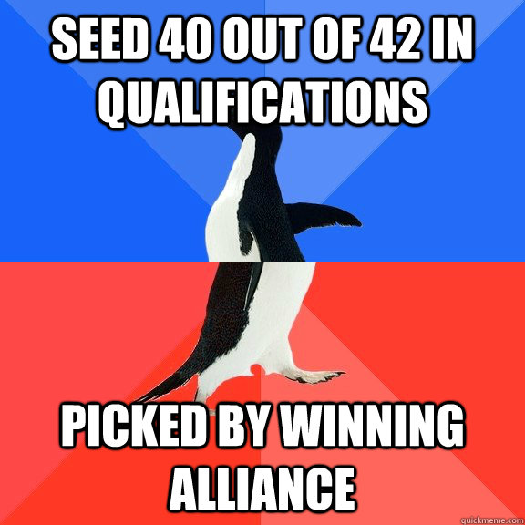 Seed 40 out of 42 in qualifications Picked by winning alliance  Socially Awkward Awesome Penguin