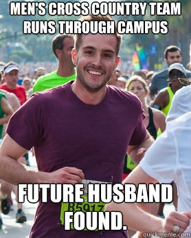 Men's cross country team runs through campus Future husband found.  Ridiculously photogenic guy