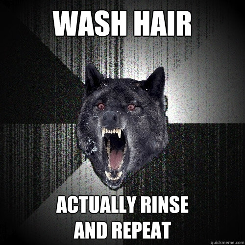 Wash Hair actually Rinse                    and repeat  Insanity Wolf