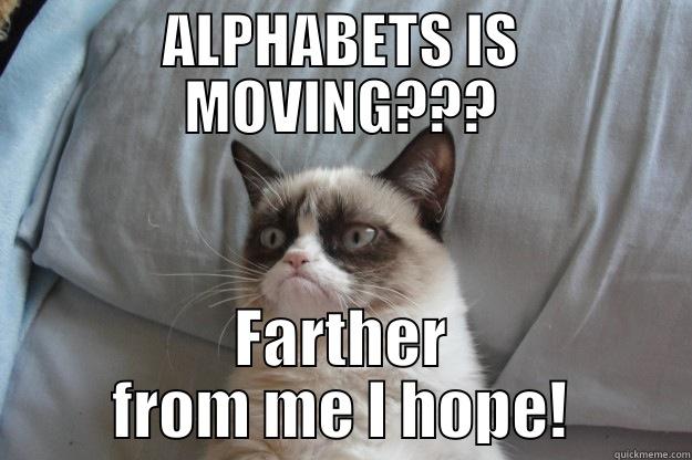 ALPHABETS IS MOVING??? FARTHER FROM ME I HOPE! Grumpy Cat