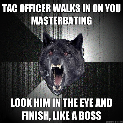 Tac officer walks in on you 
masterbating look him in the eye and 
finish, like a boss  Insanity Wolf