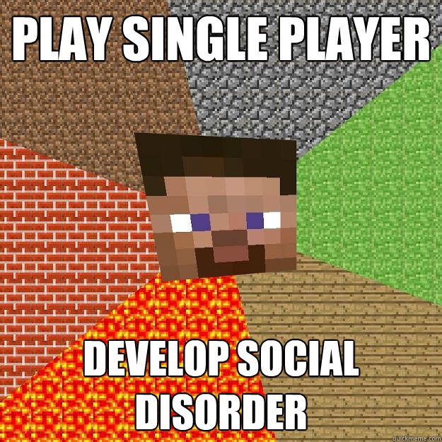 Play single player Develop social disorder - Play single player Develop social disorder  Minecraft