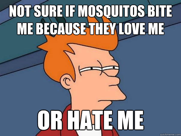 not sure if mosquitos bite me because they love me or hate me - not sure if mosquitos bite me because they love me or hate me  Futurama Fry