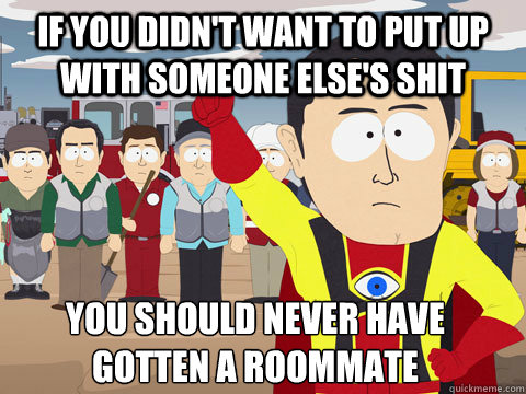 If you didn't want to put up with someone else's shit you should never have gotten a roommate  Captain Hindsight