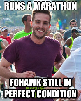 Runs a marathon fohawk still in  perfect condition  Ridiculously photogenic guy