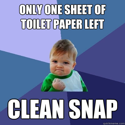 ONLY ONE SHEET OF TOILET PAPER LEFT CLEAN SNAP  Success Kid