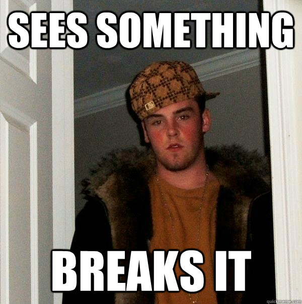 sees something breaks it  Scumbag Steve