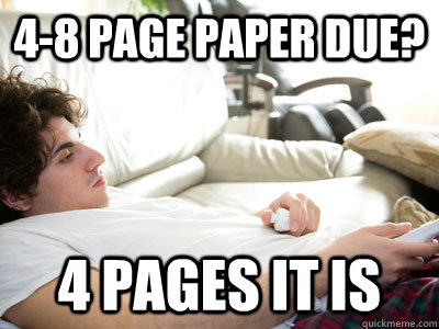 4-8 page paper due? 4 pages it is  Lazy college student