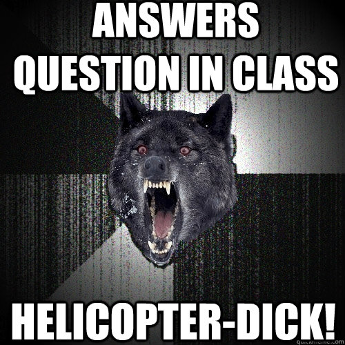 Answers question in class Helicopter-dick!  Insanity Wolf