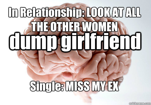 dump girlfriend Single: MISS MY EX
 In Relationship: LOOK AT ALL THE OTHER WOMEN   Scumbag Brain